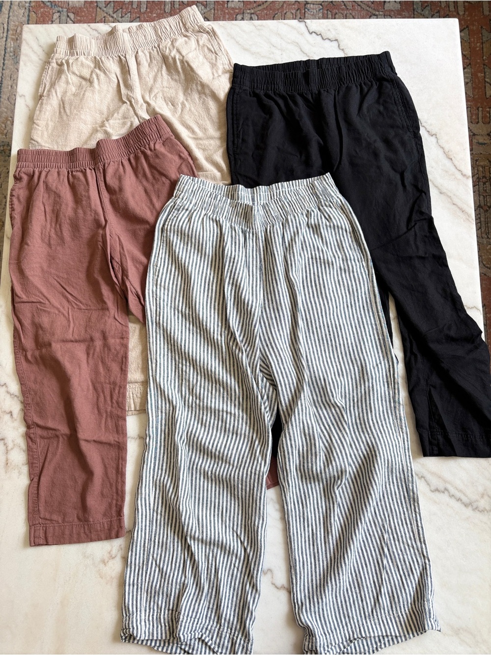 Old Navy Womens Wide Leg Linen Pant in Black, Cream, Mauve & Blue-Gray Stripe